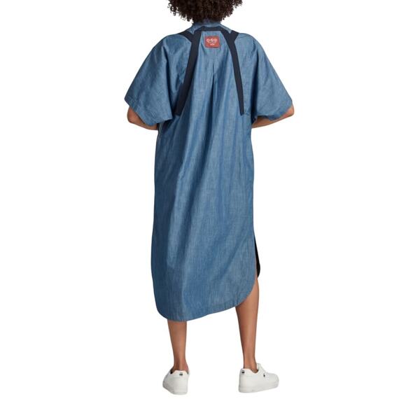 G Star Raw Baseball Scoop Hem Dress Womens XS Dark Blue Denim Chambray Relaxed - Picture 5 of 16